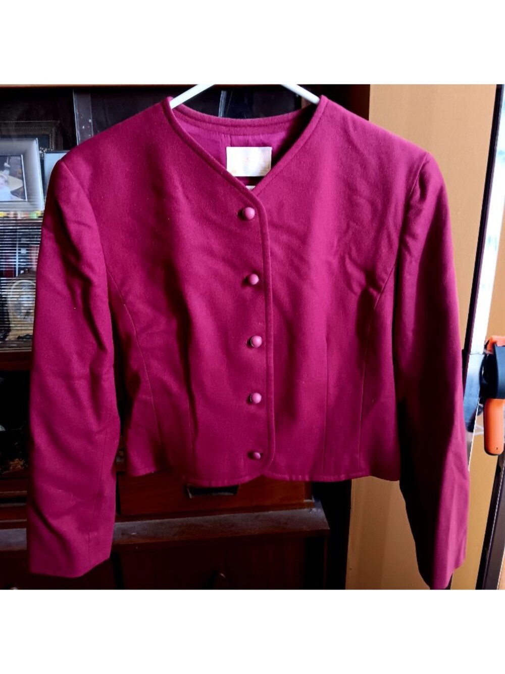 sz 12 Pendleton Cropped Blazer Jacket Womens Vintage Burgundy Wool Button-Up